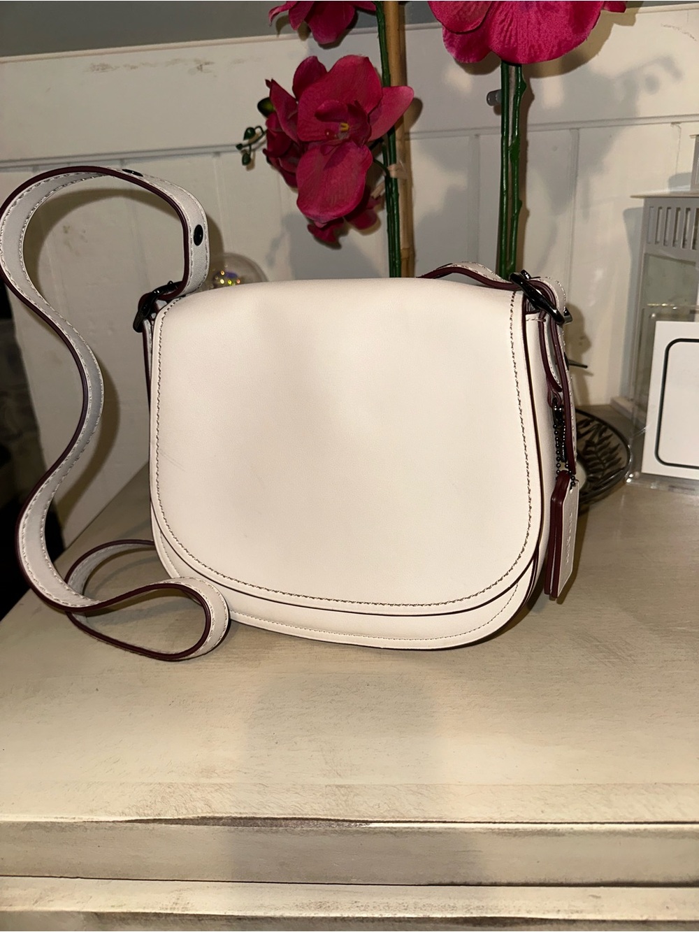 Vintage Coach 55086 Saddle Bag 23 Chalk Leather Crossbody Shoulder Bag